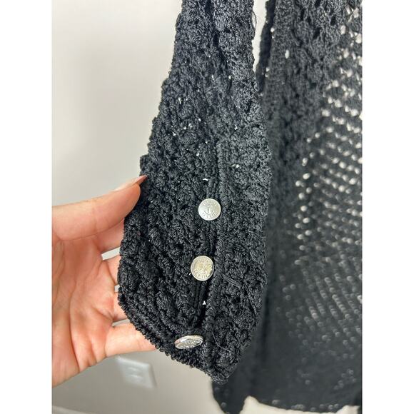 Ser.O.Ya Allison Crochet Button Down Maxi Cardigan Cover Up Black Beach XS S - Picture 5 of 8